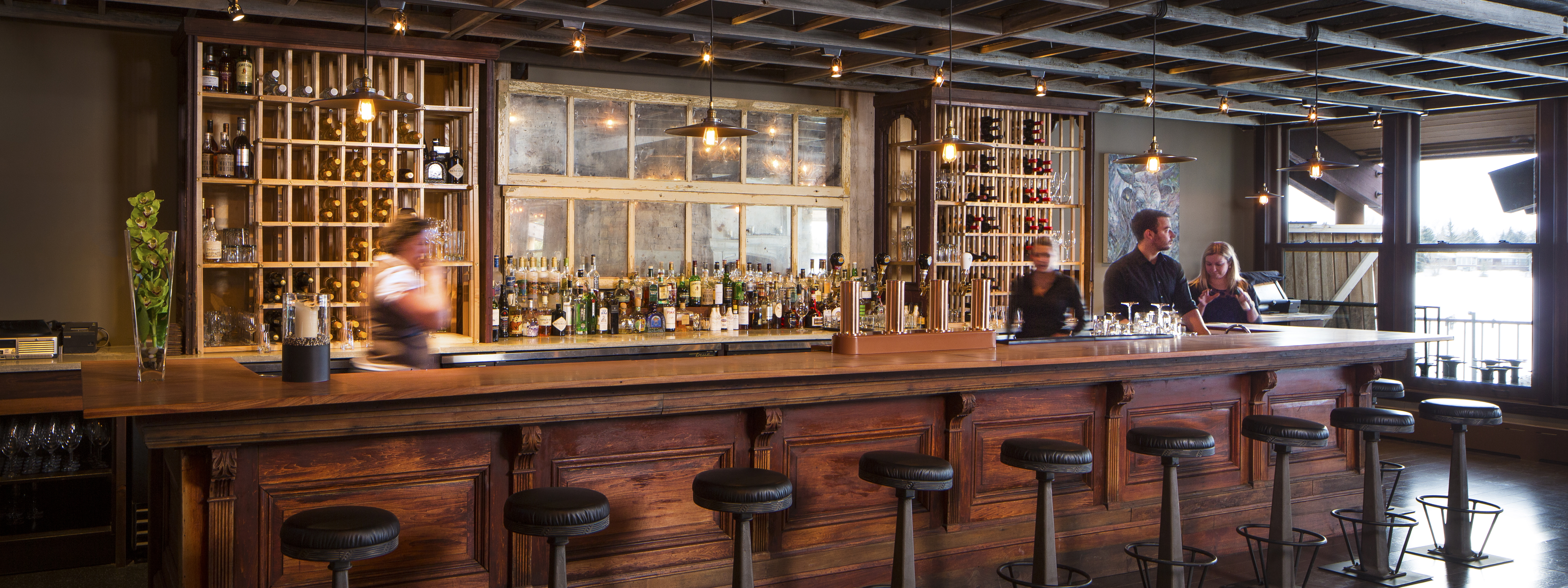 Refurbished 21 foot bar from the 1800’s, previously housed in a mercantile shop in Montana.